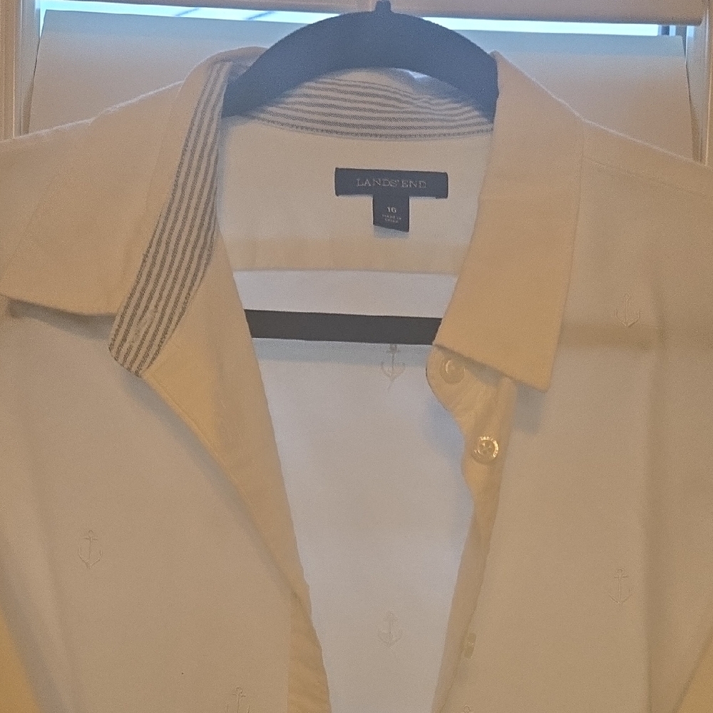Lands' End Light Tan Anchor Pattern Shirt